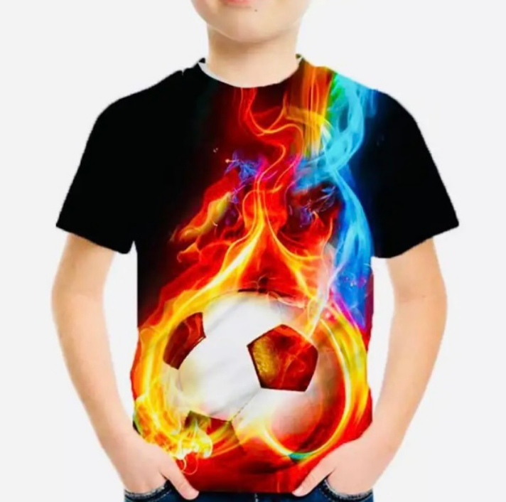 FIRE FOOTBALL KIDS 3D PRINT T-SHIRT