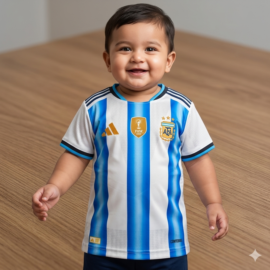 ARGENTINA WORLD CUP HOME 2026 FULL BODY PRINT PREMIUM QUALITY KIDS JERSEY WITHOUT PANT