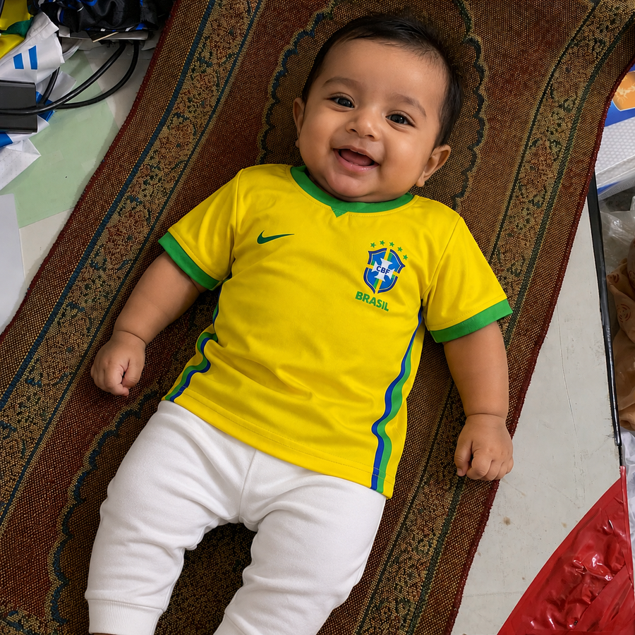 BRAZIL WORLD CUP HOME 2026 FULL BODY PRINT PREMIUM QUALITY KIDS JERSEY WITHOU PANT