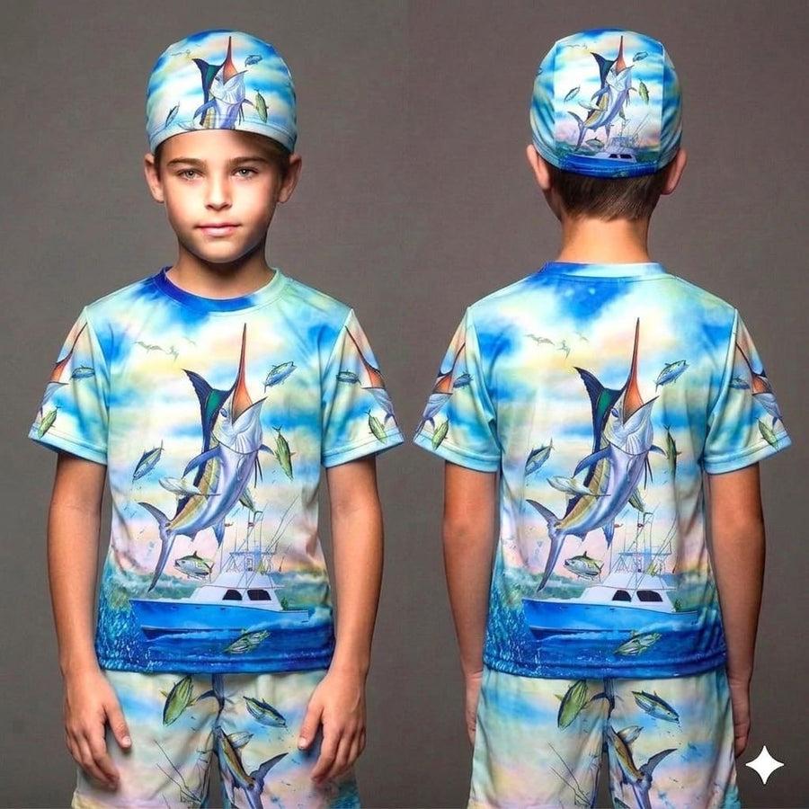 SHARK KIDS TOP BOTTOM SET WITH CAP (JERSEY MATERIAL 1Y TO 10Y)