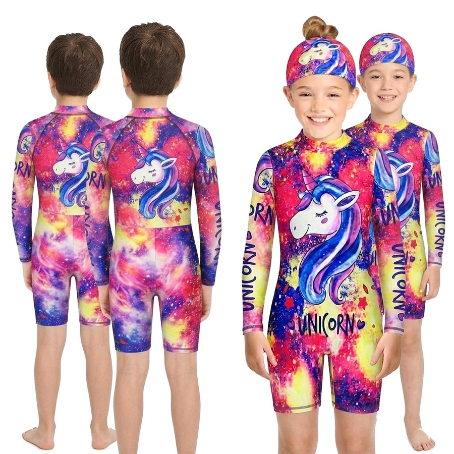 FULL PRINT UNICORN FULL SLEEVE SWIMMING SUIT WITH CAP ( 2Y TO 14Y)