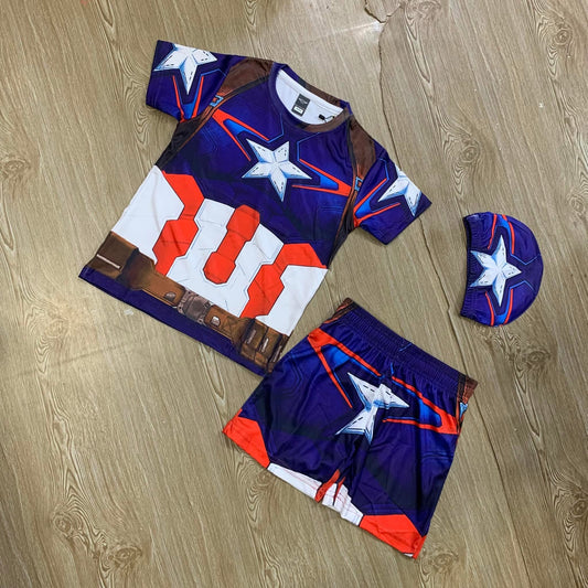 CAPTAIN AMERICA KIDS TOP BOTTOM SET WITH CAP (JERSEY MATERIAL)