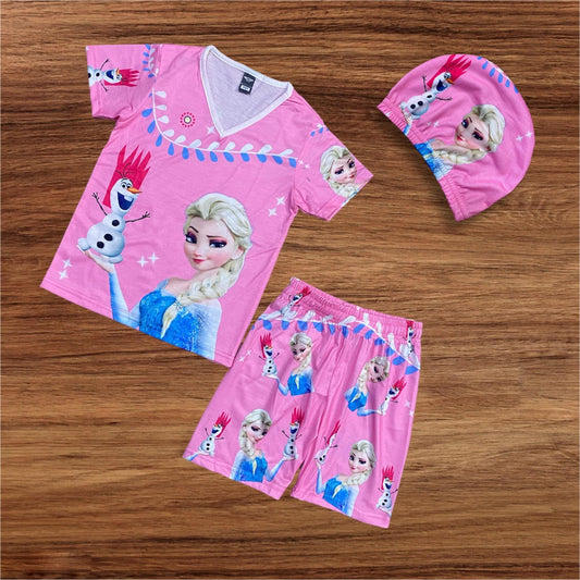 FROZEN KIDS TOP BOTTOM SET WITH CAP (COTTON MATERIAL)