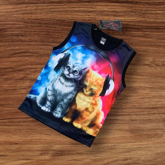 CAT KIDS 3D PRINTSLEEVELESS T-SHIRT